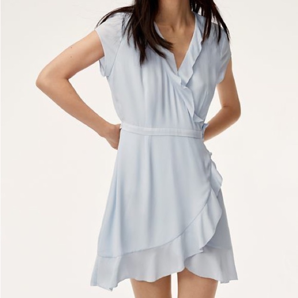 Sunday Best Savoy Ruffled Wrap Blue Dress